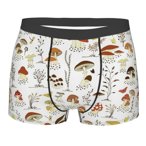 Haiem Mushrooms And Butterflies Men's Boxer Briefs, Every Day Comfort Stretch Cotton Moisture-Wicking Underwear-
