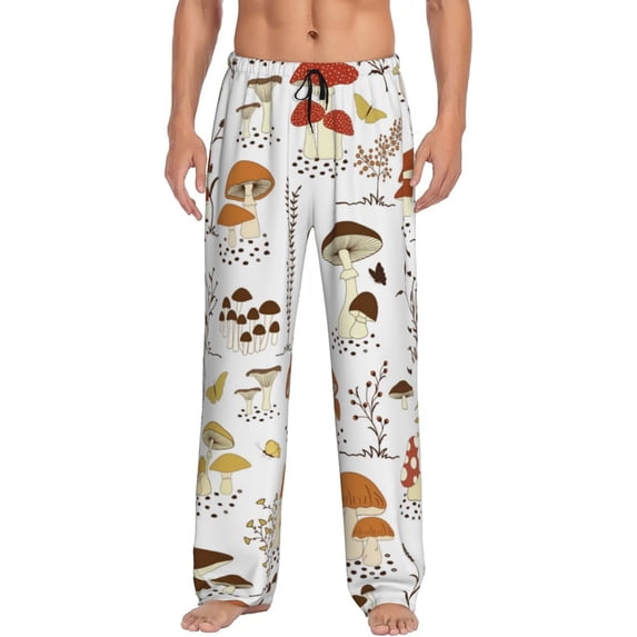 Haiem Mushrooms And Butterflies Men's Pajama Pants Ultra Lightweight Pjs Bottoms Sleepwear Bottom Pants with Pocket Drawstring-Medium