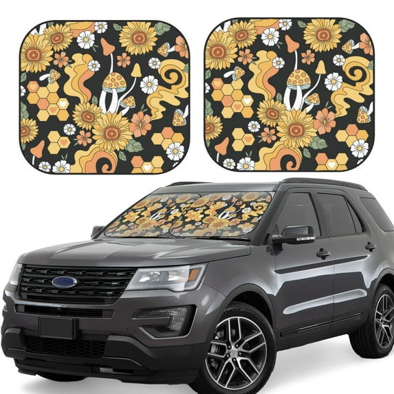 Haiem Mushrooms Honeycomb Windshield Sun Shade: Universal Foldable 2-Piece Car Front Window Sunshade - Blocks Uv Rays, And Reduces Heat,Essential Car Accessory Medium