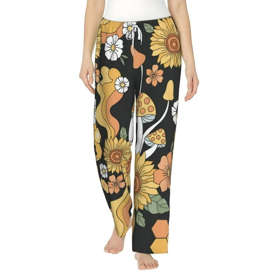 Haiem Mushrooms Honeycomb Women's Pajama Pants Ultra Lightweight Pjs Bottoms Sleepwear Bottom Pants With Pocket Drawstring-Medium