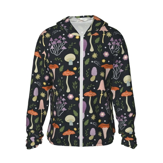 Haiem Mushrooms UPF 50+ Fishing Shirts for Men Long Sleeve UV Sun Protection Hoodie Non-Mask Outdoor Hiking Shirts