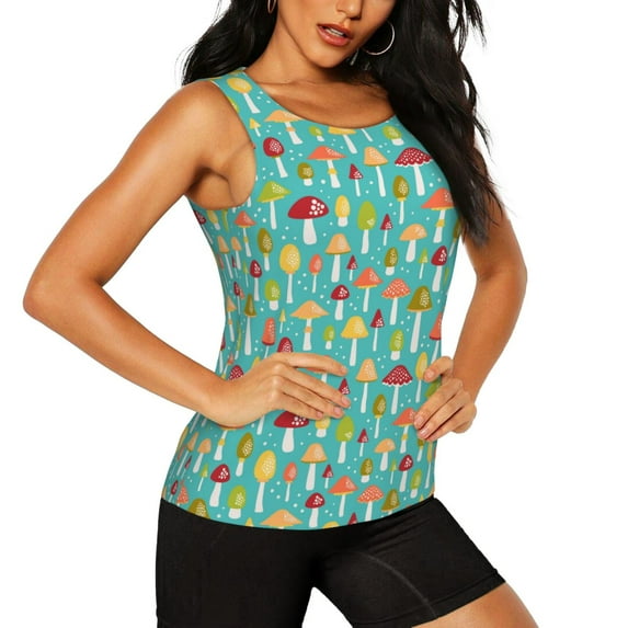 Haiem Mushrooms Workout Tank Tops for Women, Athletic Sports Slim-Fit Tank Tops, Compression Sleeveless Dry Fit Shirts,Athletic Shirt-
