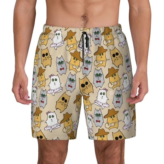 Haiem Music Dancing Cat Mens Swim Trunks with Compression Liner 2 in 1 Swimming Shorts Stretch Swimwear Quick Dry,Board Shorts-X-Large