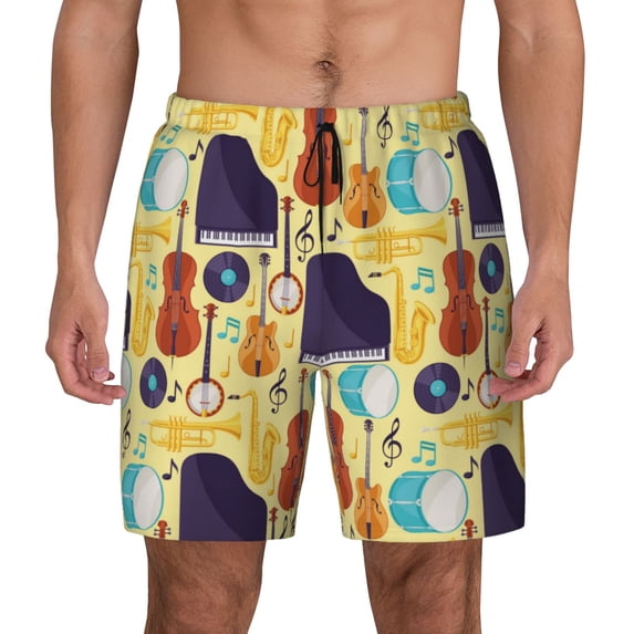 Haiem Musical Instruments Mens Swim Trunks with Compression Liner 2 in 1 Swimming Shorts Stretch Swimwear Quick Dry,Board Shorts-Medium