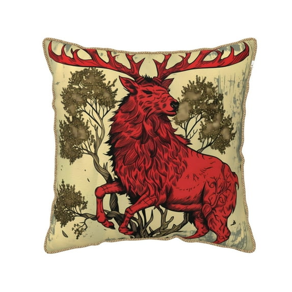 Haiem Mythical Red Stag Illustration Print Velvet Soft Solid Decorative Square Throw Pillow Covers Set with Elegant Piping Christmas Cushion Case for Sofa Bedroom Car-18"x18"