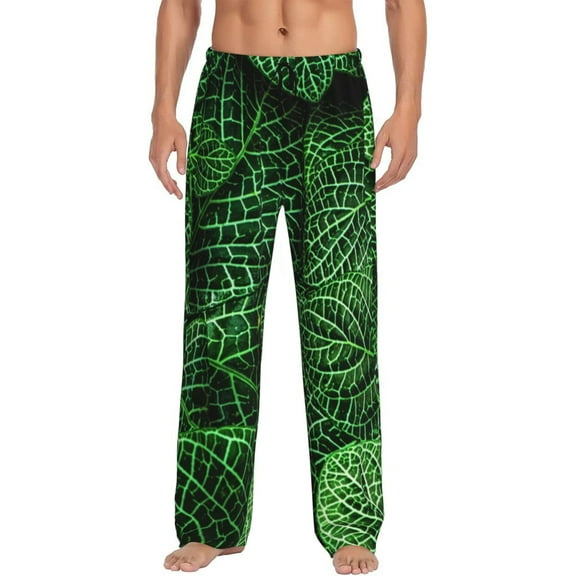 Haiem Natural Green Leaves Men's Pajama Pants Ultra Lightweight Pjs Bottoms Sleepwear Bottom Pants With Pocket Drawstring-Medium