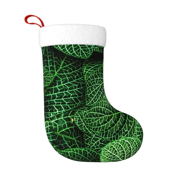 Haiem Natural Green Leaves Pattern Christmas Stockings, Personalized 18 Inches Knit Christmas Stockings Xmas Hanging Stockings for Family Christmas Decorations