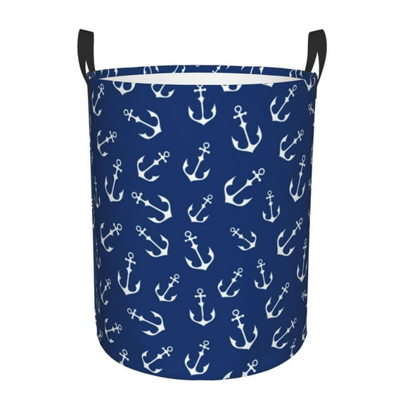Haiem Nautical Anchors Laundry Basket, Laundry Hamper, Collapsible Laundry Baskets, Dirty Clothes Hamper, Waterproof with Handles for College Dorm, Family-Small