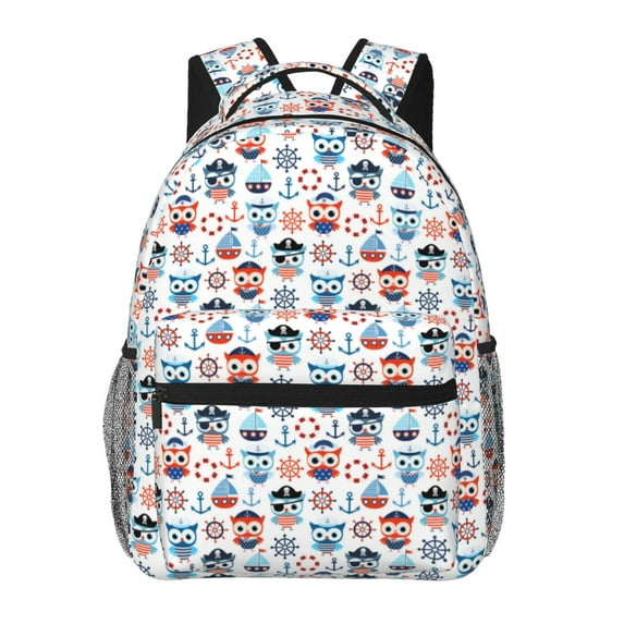 Haiem Nautical And Pirate Owls Printed School Backpack,Casual Travel Lightweight Backpack,Durable Comfortable Multifunctional Backpack,Laptop Backpack