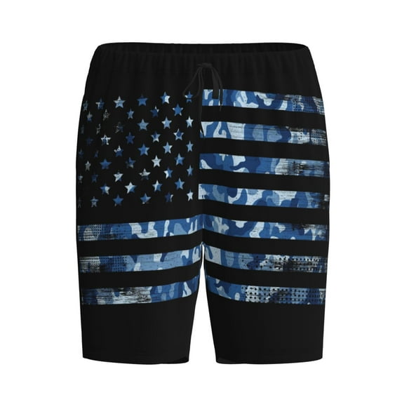 Haiem Navy Camouflage American Flag Men's Pajama Short with Soft Woven Cotton Elastic Waistband Sleep Short-XX-Large