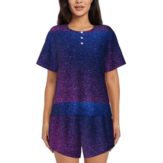 Haiem Neon Glitter Pattern Pajama Set for Women 2 Piece Lounge Set Short Sleeve Tops and Shorts Soft Sleepwear-Small