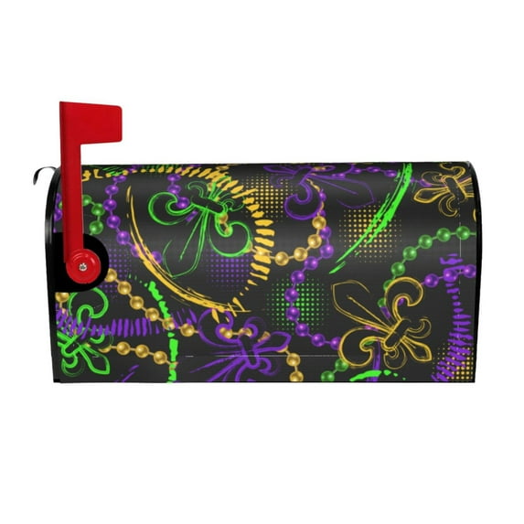 Haiem Neon Mardi Gras Mailbox Covers Magnetic ,Mailbox Wraps Post Letter Box Cover for Holiday Garden Yard Decor-25.5x21 in