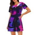 thumbnail image 1 of Haiem Neon Toy Cat Reflections Print Women’s Short-sleeved Nightdress – Comfortable and Loose-Fit Sleepwear, Soft Cotton Sleep Shirt for Relaxing, Casual Nightdress, 1 of 6