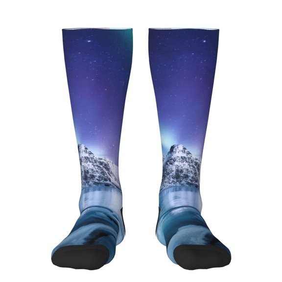 Haiem Night At Lake Aurora 1 Socks, Funny Novelty Crazy Design Cotton Socks Sports Socks Knee High Socks For Men, Women,1Pairs - Gift For Working Friends