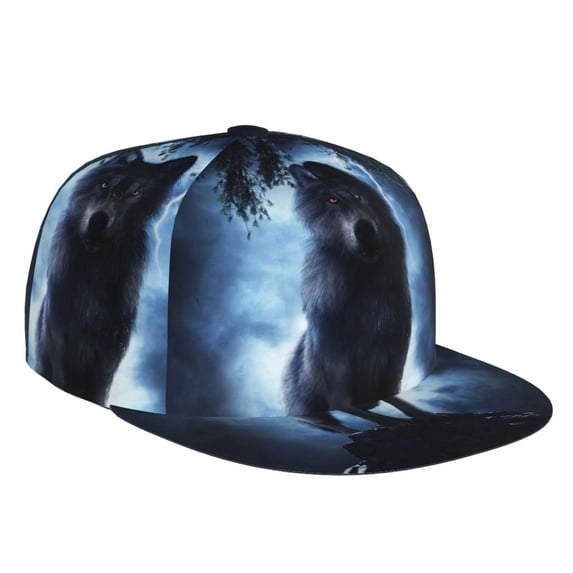 Haiem Night Scene of Wolves Classic Snapback Cap Flat Bill Hat Baseball Cap Adjustable Size Cotton Dad Hat