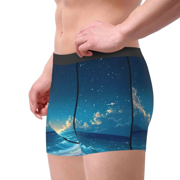 Haiem Night Sky Beach Scene Men's Boxer Briefs, Every Day Comfort Stretch Cotton Moisture-Wicking Underwear-X-Large