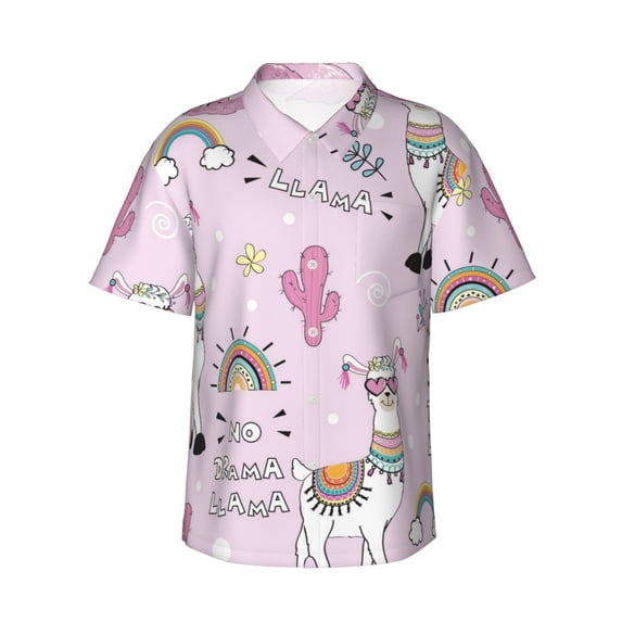 Haiem No Drama Llama Printed Hawaiian Shirt for Men - Men’s Casual Beach Summer Shirts - Stretch Fabric with Modern Fit-Medium