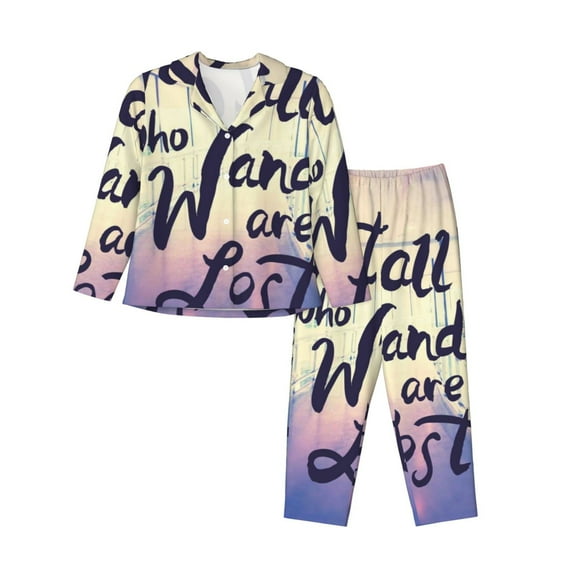 Haiem Not All Those Who Wander Are Lost Pattern Women’s Long-sleeve Sleepwear,Sleepwear Set,2-piece Loungewear Set,Soft PJs Comfy Nightwear with Pockets-XX-Large