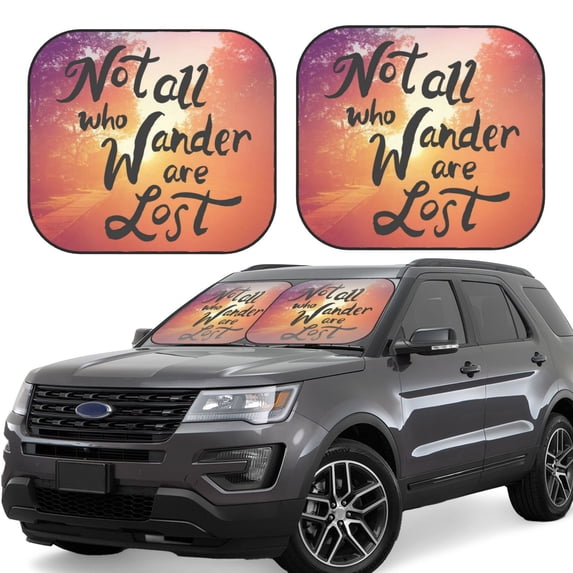 Haiem Not All Who Wander Are Lost Car Windshield Sun Shade (2 Pieces) Foldable Windshield Sun Shade Car Accessories for Truck SUV Pickup-Small