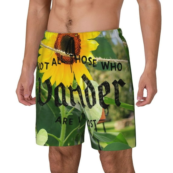 Haiem Not All Who Wander Are Lost Mens Swim Trunks with Compression Liner 2 in 1 Swimming Shorts Stretch Swimwear Quick Dry,Board Shorts-Medium