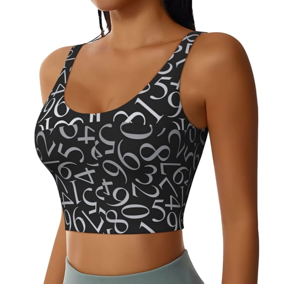 Haiem Numbers Pattern Womens Sports Bra - U Neck Padded Low Impact Yoga Bra Workout Crop Top Gym Moisture-Wicking Workout Vest -XX-Large