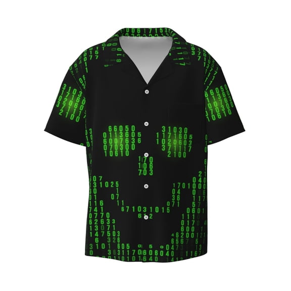 Haiem Numbers Skull Men's Casual Shirts Short Sleeve Button Down Shirts Fashion Textured Summer Beach Shirt-XX-Large