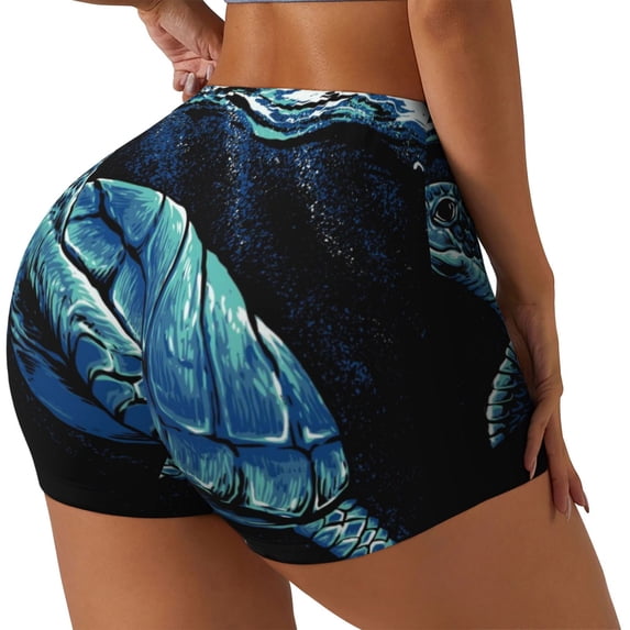 Haiem Ocean Turtle No Front Seam Biker Shorts for Women Yoga Workout Gym Bike Shorts with Tummy Control Moisture-Wicking-Medium