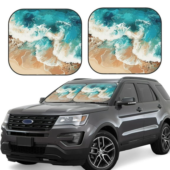 Haiem Ocean Wave Crash Car Windshield Sun Shade (2 Pieces) Foldable Windshield Sun Shade Car Accessories for Truck SUV Pickup-Small