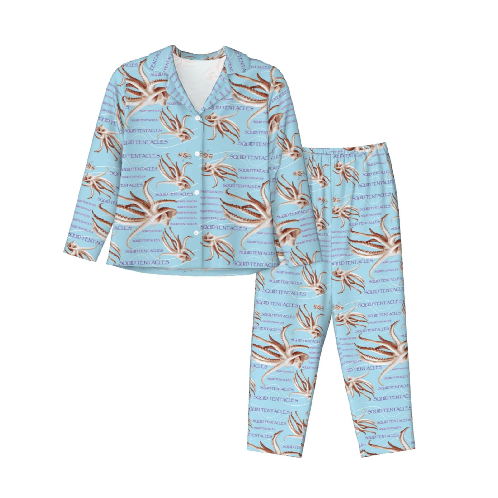 Women's Skull Octopus Pajama Set - Long Sleeve Gothic Sleepwear, Soft Lounge Set, Sizes S-XXL