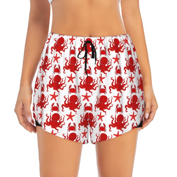 Haiem Octopus Women's 2 in 1 Running Shorts - Lightweight Athletic Workout Gym Yoga Breathable Sports Shorts Liner with Phone Pockets-Small