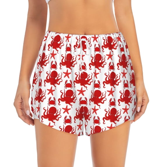 Haiem Octopus Women's 2 in 1 Running Shorts - Lightweight Athletic Workout Gym Yoga Breathable Sports Shorts Liner with Phone Pockets-Small