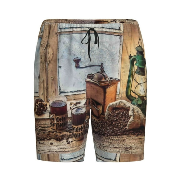 Haiem Oil Lamp Coffee Beans Men's Pajama Short with Soft Woven Cotton Elastic Waistband Sleep Short-Medium