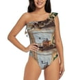 thumbnail image 1 of Haiem Oil Lamp Coffee Beans Women's One Piece Swimsuits Tummy Control One Shoulder Bathing Suits Ruffle Swimwear-Small, 1 of 8