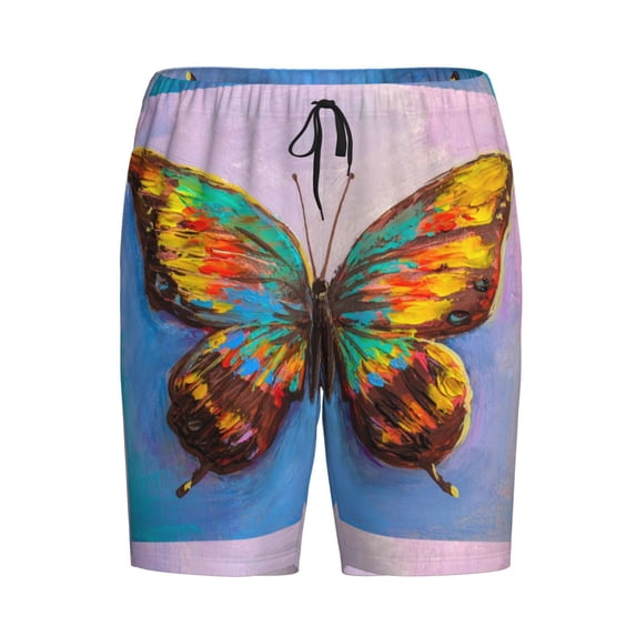 Haiem Oil Painting Beautiful Butterfly Men's Pajama Short with Soft Woven Cotton Elastic Waistband Sleep Short-Medium