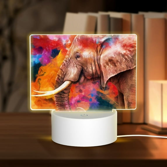 Haiem Oil Paintings of Elephants Pattern Acrylic Night Light Gift with 3 Color ModesTouch-Sensitive LED Lamp Perfect Gift for Mother's Day, Birthday, or Christmas