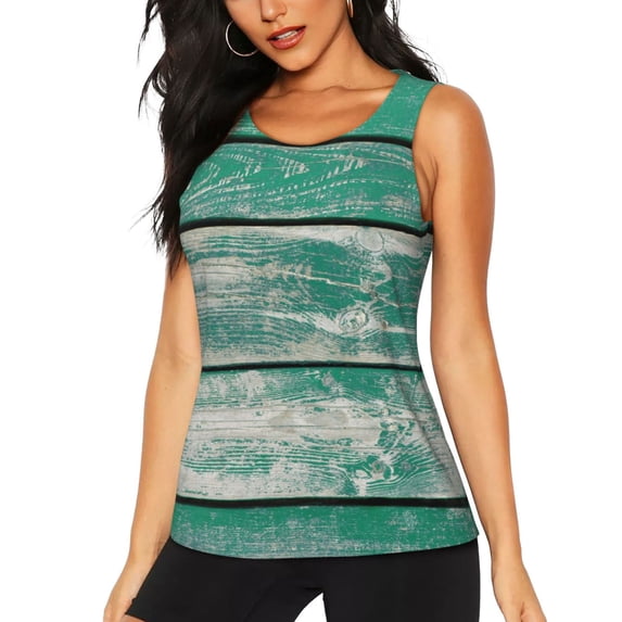 Haiem Old Green Wooden Printed Women's Workout Tank Top, Quick-Dry Sleeveless Gym Shirt, Breathable Lightweight Athletic Top for Running, Yoga, and Casual Wear-