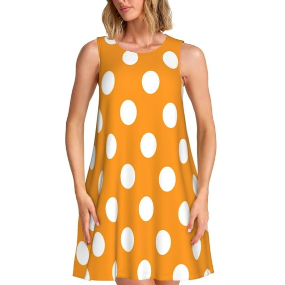 Haiem Orange And White Polka Dot for Women’s Summer Dresses – Casual Sleeveless Tank Loose Sundress, Lightweight Beach Dress