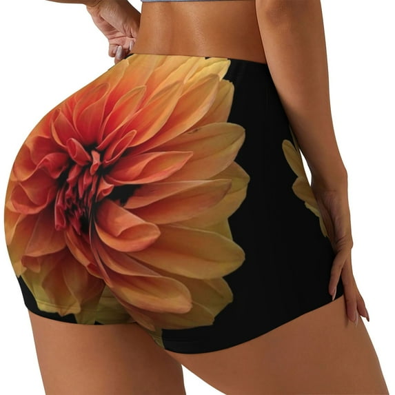 Haiem Orange Dalia No Front Seam Biker Shorts for Women Yoga Workout Gym Bike Shorts with Tummy Control Moisture-Wicking-X-Large