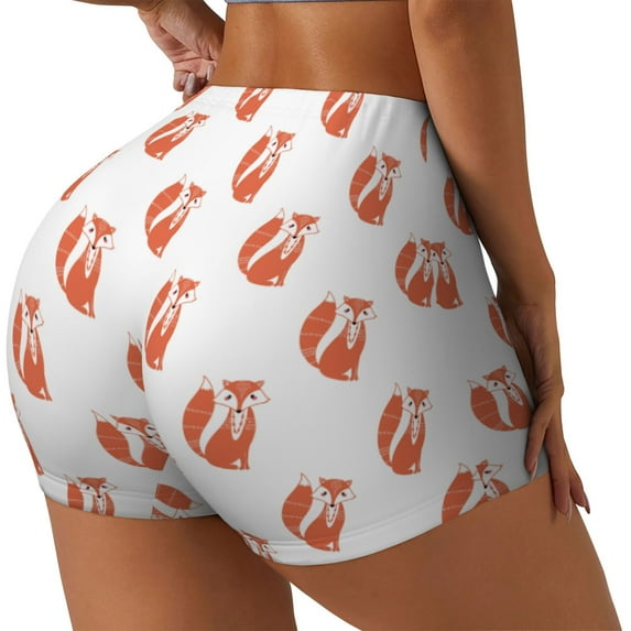 Haiem Orange Fox No Front Seam Biker Shorts for Women Yoga Workout Gym Bike Shorts with Tummy Control Moisture-Wicking-