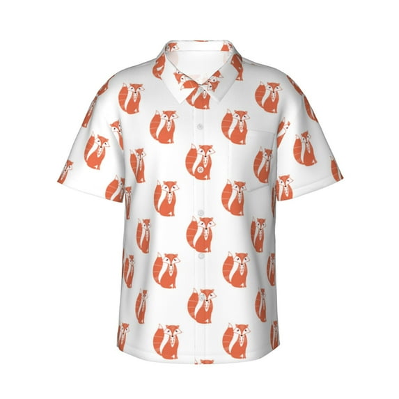 Haiem Orange Fox Printed Hawaiian Shirt for Men - Men’s Casual Beach Summer Shirts - Stretch Fabric with Modern Fit-Medium