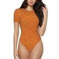 thumbnail image 1 of Haiem Orange Glitter Women's Crew Neck Short Sleeve Bodysuit Tops Stretchy Slim Basic-XX-Large, 1 of 9