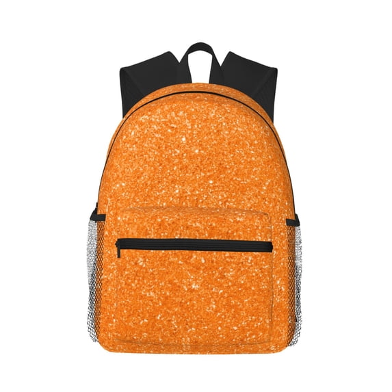 Haiem Orange Glitter2 Lightweight Backpack for School, Classic Basic Water Resistant Casual Daypack for Travel with Bottle Side Pockets