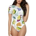 thumbnail image 1 of Haiem Orange Green Avocado Women's Crew Neck Short Sleeve Bodysuit Tops Stretchy Slim Basic-Medium, 1 of 9