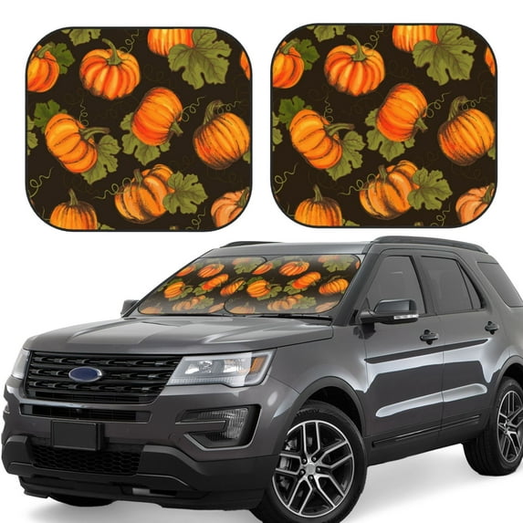 Haiem Orange Pumpkin Autumn Maple Falling Leaves Windshield Sun Shade: Universal Foldable 2-Piece Car Front Window Sunshade - Blocks Uv Rays, And Reduces Heat,Essential Car Accessory Large