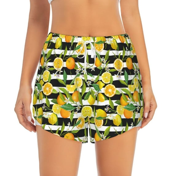 Haiem Orange and Lemon Women's 2 in 1 Running Shorts - Lightweight Athletic Workout Gym Yoga Breathable Sports Shorts Liner with Phone Pockets-Large