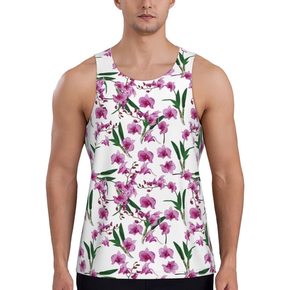 Haiem Orchids Flowers Men Workout Tank Top Gym Bodybuilding Sleeveless Muscle T Shirts Athletic Tank Breathable Workout Shirt-X-Large