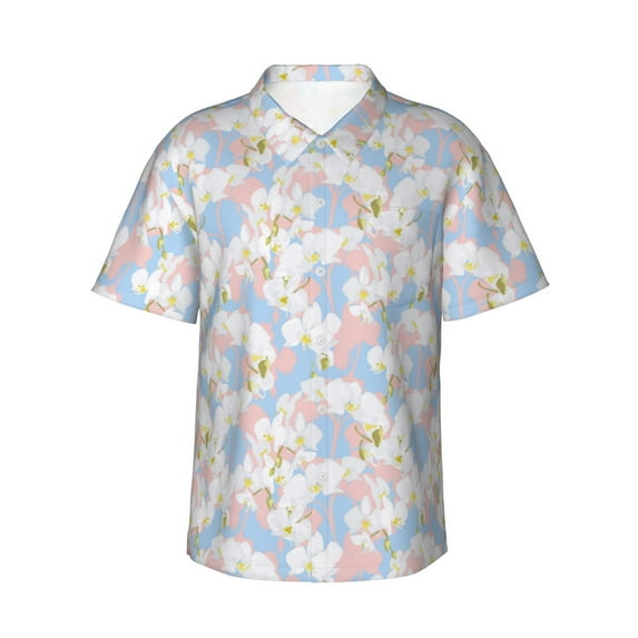 Haiem Orchids Flowers Printed Hawaiian Shirt for Men - Men’s Casual Beach Summer Shirts - Stretch Fabric with Modern Fit-3X-Large