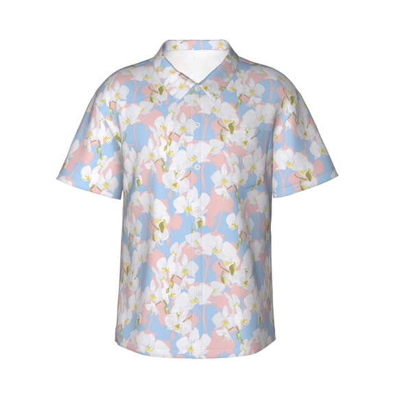 Haiem Orchids Flowers Printed Hawaiian Shirt for Men - Men’s Casual Beach Summer Shirts - Stretch Fabric with Modern Fit-Small