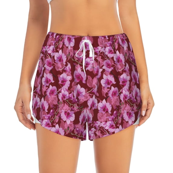Haiem Orchids Flowers Women's 2 in 1 Running Shorts - Lightweight Athletic Workout Gym Yoga Breathable Sports Shorts Liner with Phone Pockets-Small