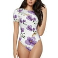 thumbnail image 1 of Haiem Orchids Flowers Women's Crew Neck Short Sleeve Bodysuit Tops Stretchy Slim Basic-Small, 1 of 9